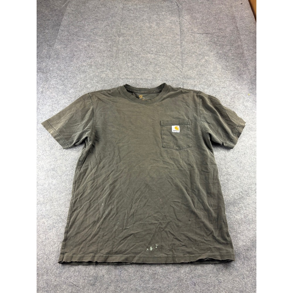 Carhartt Mens Distressed Pocket T-Shirt Faded Olive Brown Cotton Size M Gorpcore